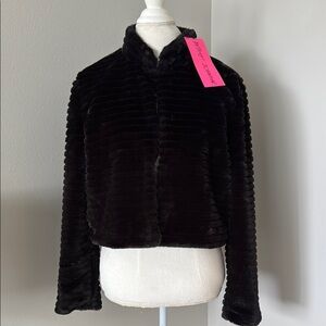 Betsey Johnson Black Teddy Jacket with Stand-Up Collar